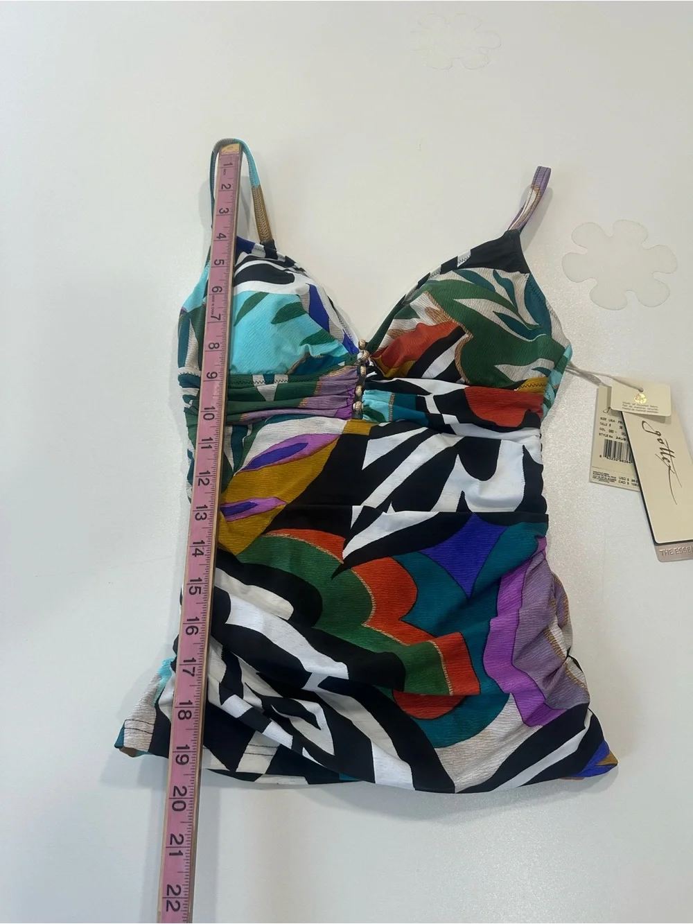 NWT Multicolor Size 8 Abstract Zebra-Print Tankini Top by Gottex Side Ruched